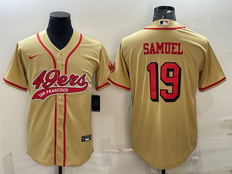 Men's San Francisco 49ers #19 Deebo Samuel New Gold With Patch Cool Base Stitched Baseball Jersey